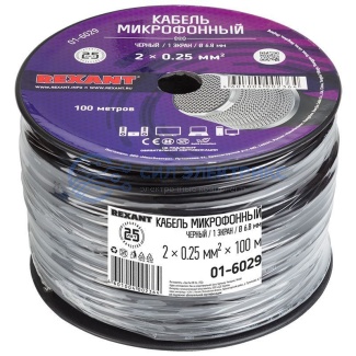 Кабель микрофонный 2х0,25 мм², ø 6,8 мм, черный, 100 м, REXANT фото Кабель микрофонный 2х0,25 мм², ø 6,8 мм, черный, 100 м, REXANT