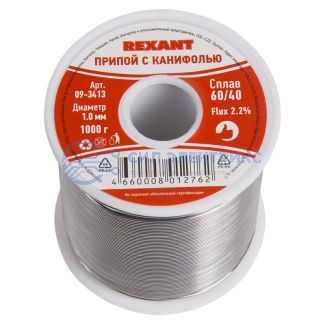 фото Припой с канифолью, 1000г, Ø1мм, (олово 60%, свинец 40%), катушка REXANT