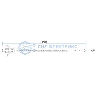 фото Хомут-стяжка нейлоновая с крепежным пистоном REXANT 190x4,8 мм, ø 3,2 мм, белая (100 шт/уп) REXANT