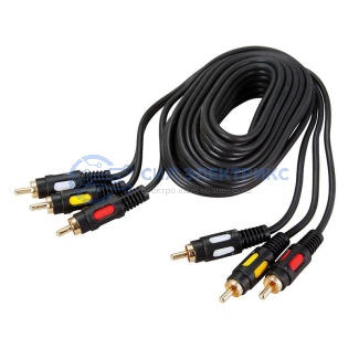 фото Шнур 3 RCA - 3 RCA, 5м, черный (GOLD) REXANT
