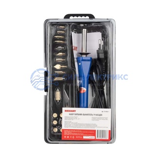 фото Выжигатель (набор паяльник - выжигатель), пирограф, 30Вт, 230В, 420-450°C, 21 насадка + подставка, коробка REXANT