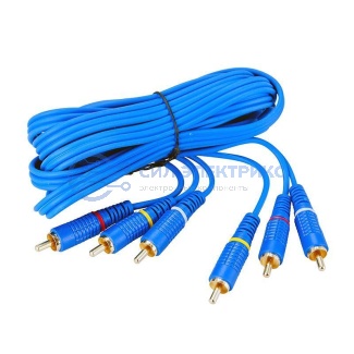 фото Шнур 3 RCA - 3 RCA, 3м, синий (GOLD) REXANT