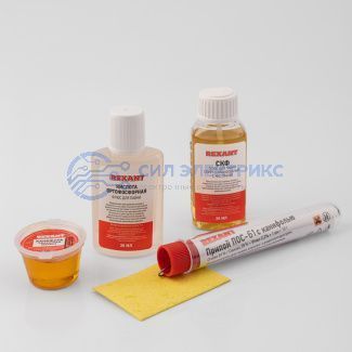 фото Набор К5 для пайки REXANT универсальный (припой, губка, канифоль, флюс СКФ, флюс ОК)