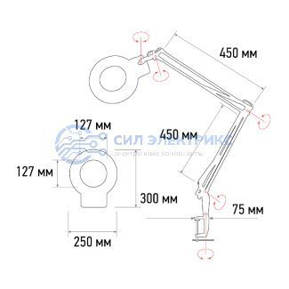 фото Лупа на струбцине круглая 5D с подсветкой 72 SMD, сенсорный регулятор яркости, ø152мм, белая (8066D) REXANT