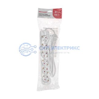 фото Удлинитель STANDARD 6 гнезд, 1,5м, 3х1,0мм², с/з, белый REXANT