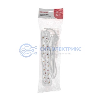 фото Удлинитель STANDARD 6 гнезд, 1,5м, 3х1,0мм², с/з, белый REXANT