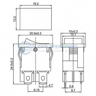 фото Выключатель клавишный 250V 6А (4с) ON-OFF черный Mini (RWB-208, SC-768) REXANT