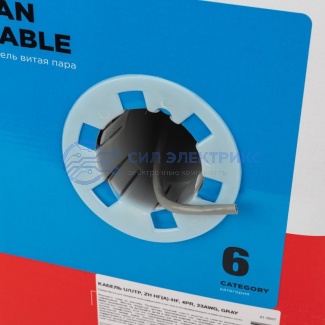 фото Кабель витая пара U/UTP, CAT 6, ZH нг(А)-HF, 4PR, 23AWG, INDOOR, SOLID, серый, 305 м, REXANT
