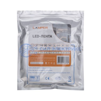 фото LED-лента 5 м 12 В 5050 4000 К IP23 60 LED/м для БП с клеммами LAMPER