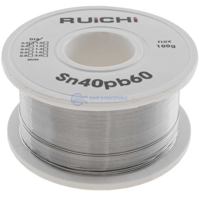 Припой оловянно-медный Sn40/Pb60 d0.3mm 100g flux фото Припой оловянно-медный Sn40/Pb60 d0.3mm 100g flux
