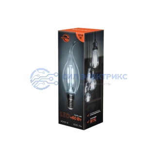 фото Лампа филаментная Свеча на ветру CN37 7,5Вт 600Лм 4000K E14 диммируемая, прозрачная колба REXANT