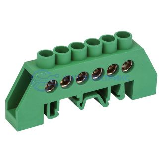 фото Шина PE «земля» в комбинированном зеленом изоляторе на DIN-рейку 6x9 мм 6 групп REXANT