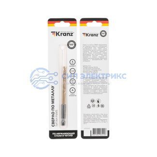 Сверло по металлу, 4мм, Р6М5, ТИТАН, шестигранный хвостовик (1 шт. в упаковке) DIN 338 KRANZ фото Сверло по металлу, 4мм, Р6М5, ТИТАН, шестигранный хвостовик (1 шт. в упаковке) DIN 338 KRANZ