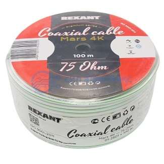 фото Кабель коаксиальный Кабель коаксиальный MARS 4K, Cu/Al/CuSn, 96%, 75 Ом, 100 м, INDOOR, белый, REXANT