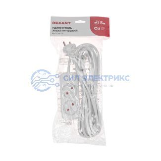 фото Удлинитель STANDARD 2 гнезда, 5м, 2х1,0мм², б/з, белый REXANT