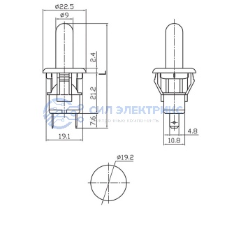 фото Выключатель-кнопка 250V 2.5А (2с) ON-(OFF) Б/Фикс белый (PBS-19С2) (мебельная) REXANT