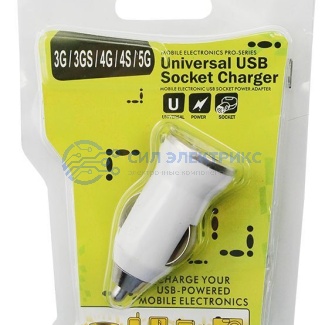 фото Автозарядка в прикуриватель USB small (АЗУ) (5V, 1 000mA) белая блистер