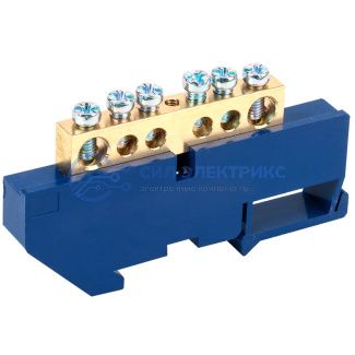 фото Шина «N» нулевая с синим изолятором на DIN-рейку 8x12 мм стойка бол. 6 групп REXANT