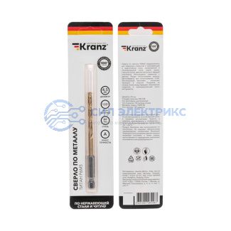 Сверло по металлу, 4,5мм, Р6М5, ТИТАН, шестигранный хвостовик (1 шт. в упаковке) DIN 338 KRANZ фото Сверло по металлу, 4,5мм, Р6М5, ТИТАН, шестигранный хвостовик (1 шт. в упаковке) DIN 338 KRANZ