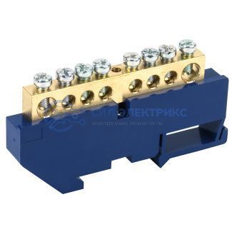 фото Шина «N» нулевая с синим изолятором на DIN-рейку 8x12 мм стойка бол. 8 групп REXANT