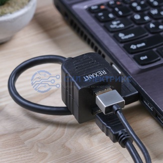 фото Переходник штекер HDMI - 2 гнезда HDMI с проводом, черный REXANT