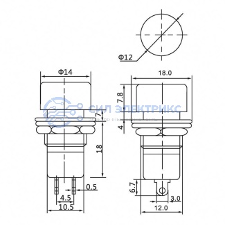 фото Выключатель-кнопка 250V 1А (2с) ON-OFF красная (PBS-16А) REXANT