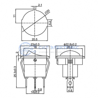 фото Выключатель клавишный круглый 12V 20А (3с) ON-OFF синий с подсветкой (RWB-214) REXANT