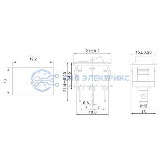 фото Переключатель клавишный 250V 6А (3с) ON-ON красный Mini (RWB-202, SC-768) REXANT