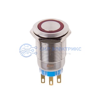 фото Кнопка антивандальная Ø19 12В Фикс (5с) ON-OFF/OFF-ON подсв/красная REXANT (в упак. 1шт.)