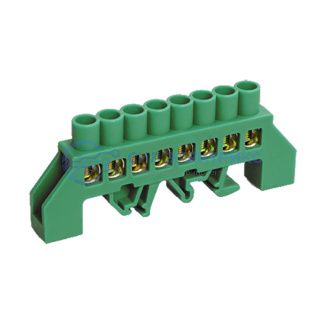 фото Шина PE «земля» в комбинированном зеленом изоляторе на DIN-рейку 6x9 мм 8 групп REXANT