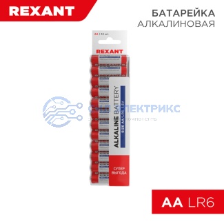 Батарейка алкалиновая AA/LR6 1,5V 24 шт. (пальчик) блистер REXANT фото Батарейка алкалиновая AA/LR6 1,5V 24 шт. (пальчик) блистер REXANT