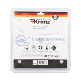 Диск пильный 200 мм х 48 зуб х 30/20 мм KRANZ фото Диск пильный 200 мм х 48 зуб х 30/20 мм KRANZ