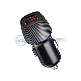 фото Автомобильное зарядное устройство с двумя портами (USB-A QC 3.0 + USB-C PD) со световой индикацией, 38Вт, черное REXANT