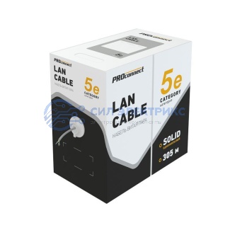фото Кабель витая пара омедненный U/UTP Light, CAT 5, PVC, 4PR, 26AWG, INDOOR, SOLID, серый, 305м, PROconnect