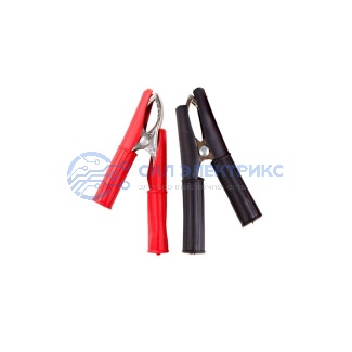 фото Зажим крокодил в изоляторе REXANT, длина 75 мм, ток 30A, 2 шт., пакет БОПП