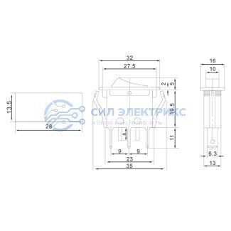 фото Выключатель клавишный 250V 15А (3с) ON-OFF зеленый с подсветкой (RWB-413, SC-788) REXANT