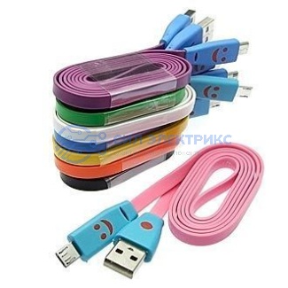 Шнур для мобильных устройств USB to MicroUSB Flat Flash Smile 1m фото Шнур для мобильных устройств USB to MicroUSB Flat Flash Smile 1m