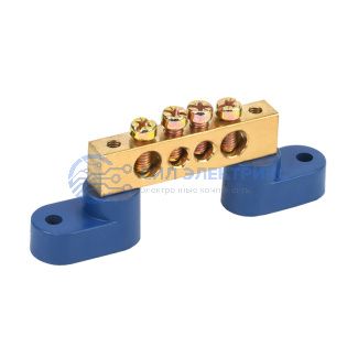 фото Шина «N» нулевая 8х12 мм на двух угловых синих изоляторах 4 группы REXANT