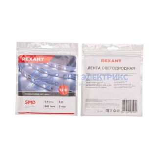 фото Лента светодиодная 12В, SMD2835, 9,6Вт/м, 60 LED/м, 6500K, 8мм, 5м, IP20 REXANT