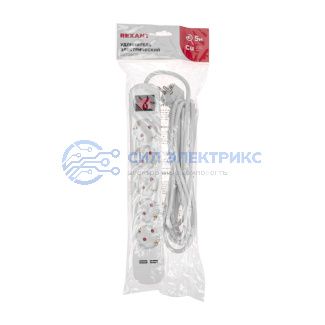 фото Удлинитель STANDARD 5 гнезд, 5м, 3х1,0мм², с/з, с выключателем, 2 USB, белый REXANT