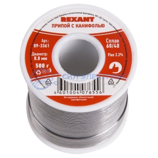 фото Припой с канифолью, 500г, Ø0,8мм, (олово 60%, свинец 40%), катушка REXANT