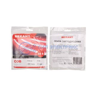 фото Лента светодиодная 24В, COB 8Вт/м, 320 LED/м, красный, 8мм, 5м, IP20 REXANT