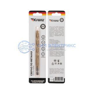 Сверло по металлу, 8мм, Р6М5, ТИТАН, шестигранный хвостовик (1 шт. в упаковке) DIN 338 KRANZ фото Сверло по металлу, 8мм, Р6М5, ТИТАН, шестигранный хвостовик (1 шт. в упаковке) DIN 338 KRANZ