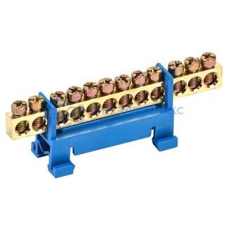 фото Шина «N» нулевая с синим изолятором тип «Стойка» на DIN-рейку 6x9 мм 12 групп REXANT
