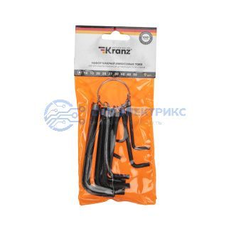 фото Набор ключей имбусовых TORX KRANZ T10-T50, CrV, 9 шт., оксидированные, на кольце