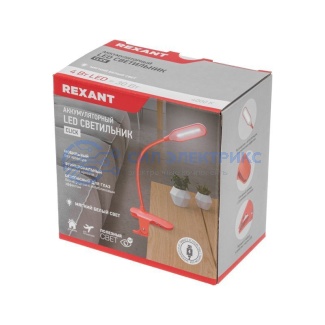 фото Светильник LED настольный заряжаемый Click 4Вт 4000К диммируемый 3 ступени на прищепке, красный REXANT