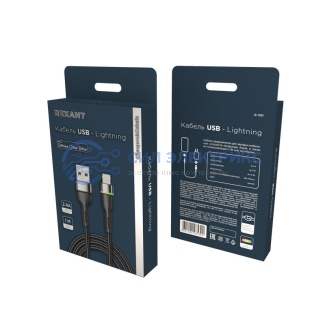 фото Кабель USB-A – Lightning для Apple, 2,4А, 1м, в черной нейлоновой оплетке, с LED подсветкой REXANT