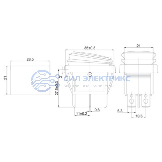 фото Выключатель клавишный 250V 15А (4с) ON-OFF синий с подсветкой ВЛАГОЗАЩИТА (RWB-507) REXANT