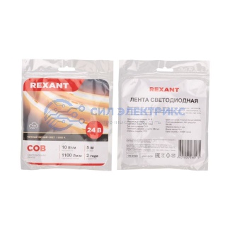 фото Лента светодиодная 24В, COB 10Вт/м, 384 LED/м, 3000K, 8мм, 5м, IP20 REXANT