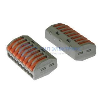 фото Клемма зажимная соединительная безвинтовая PCT-218, 8-ми контактная, 24 А, аналог WAGO